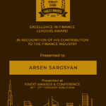 Arsen Sargsyan awarded the ‘Excellence in Finance - Leaders' award at FiNext Conference Dubai, 2020.